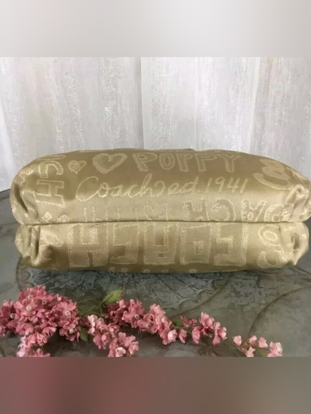 Coach POPPY Story Patch Glam Gold Tote - Picture 4 of 15
